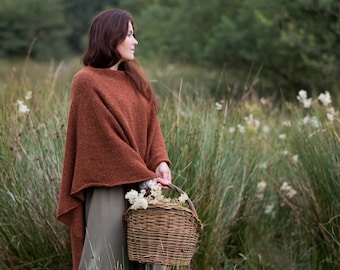 Knit wool poncho, Merino wool poncho, womens poncho cape, merino wool ruana in Irish tweed wool