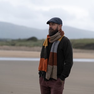 Striped Irish Tweed Merino Wool Scarf - Hand Knit