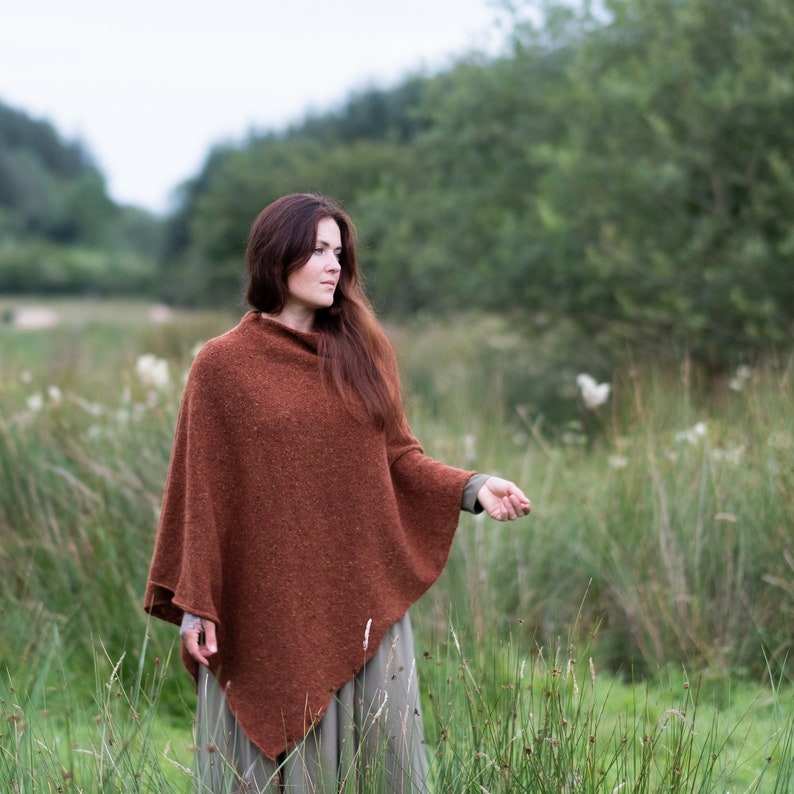 Knit wool poncho, Merino wool poncho, womens poncho cape, merino wool ruana in Irish tweed wool image 1