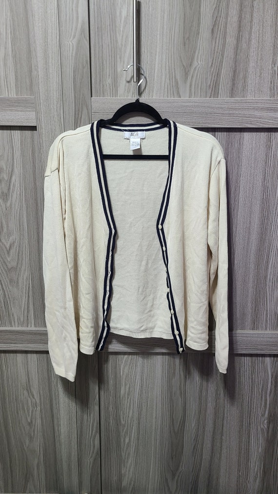 PRELOVED: AGB white cardigan with navy blue strip… - image 1