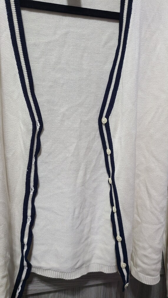 PRELOVED: AGB white cardigan with navy blue strip… - image 2