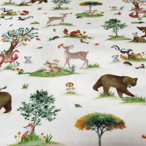 Waldtiere Reh Fuchs Bär Eichhörnchen  natur   Baumwolle Patchworkstoff  50x110 cm