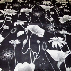 Poppy poppy dandelion black cotton patchwork fabric 50 x 110 cm