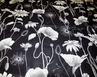 Mohn Klatschmohn Pusteblume schwarz    Baumwolle Patchworkstoff   50x110 cm