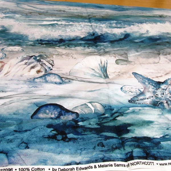 Wellen Wasser  See Meer Muscheln Seestern  Sea Breeze  Baumwolle Patchworkstoff  60x110 cm