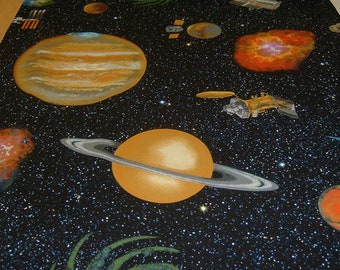 Planeten Weltrum Merkur Venus Erde Mars   Baumwolle Patchworkstoff   50x110 cm