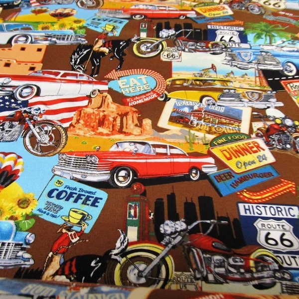 Amerika USA  Route 66  Straßenkreuzer  Baumwolle 50x110 cm