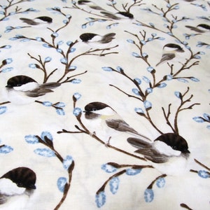 Mezen vogels mees winter lente wilg kittens katoen patchwork stof 50 x 110 cm