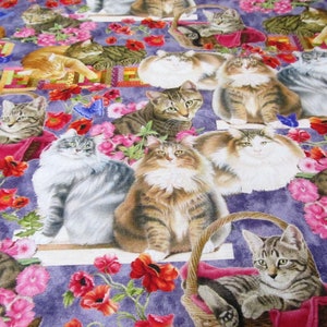 Chats dans le jardin Tissu patchwork en coton chat chat 50 x 110 cm image 1