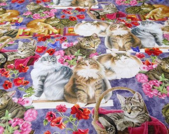 Cats in the garden cat cotton patchwork fabric 50 x 110 cm