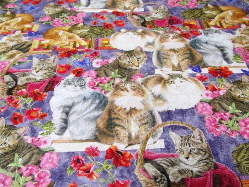 Chats dans le jardin Tissu patchwork en coton chat chat 50 x 110 cm image 1