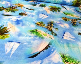 Palmen  Insel  Tropical Escape  Baumwolle Patchworkstoff   50x110 cm