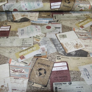 Documentos Passaporte Documentos Explore Tecido Patchwork de Algodão 50 x 110 cm