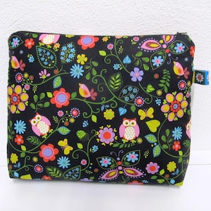 Kosmetiktasche Kulturbeutel  Eulen Blumen Klassiker Waschzeug Patchworkstoff   XL