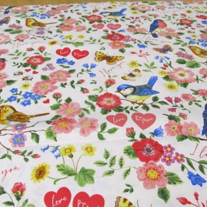 Heart birds I love You Be Mine cotton patchwork fabric 50 x 110 cm
