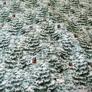 Winter forest fir trees winter Christmas snow cotton patchwork fabric 50 x 110 cm