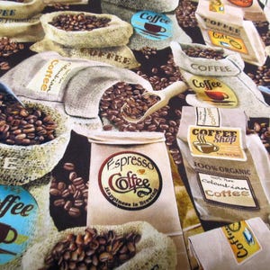 Chicco di caffè Chicchi di caffè Sacco Caffè Tessuto patchwork di cotone senza tempo 50 x 110 cm