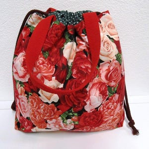 Bobbeltasche Projekttasche Strickkorb Rosen  Handarbeitstasche  Handarbeit XL