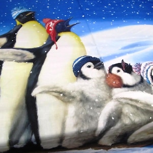Tessuto patchwork di cotone a pannelli "Pinguini" con slitta di neve e pinguino, 92 x 110 cm, Elisabeth Studio