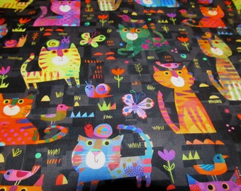 Tissu patchwork en coton Cats Chat chat coloré Catsville 50 x 110 cm