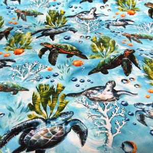 Tartaruga Acqua Mare Oceano vita Tessuto patchwork senza tempo Cotone 50 x 110 cm