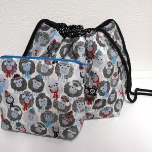 Bobbeltasche Projekttasche Strickkorb Schafe Sheep  Handarbeitstasche inc Täschchen