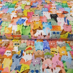 Katten in de stad Windham Kat kleurrijke katoenen patchworkstof 50 x 110 cm