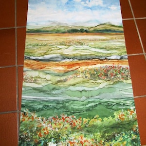 Tonad panel, det stora landskapet utomhus, horisont, bomullslapptäcke, 60 x 110 cm