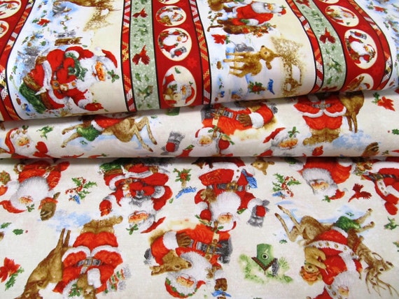 Nikolaus Santas Friends Bordüre Weihnachten Baumwolle