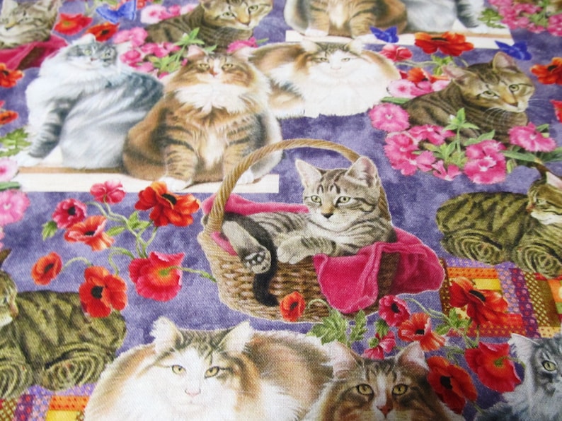 Chats dans le jardin Tissu patchwork en coton chat chat 50 x 110 cm image 2