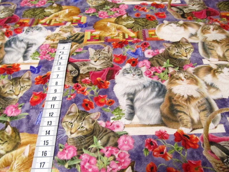 Chats dans le jardin Tissu patchwork en coton chat chat 50 x 110 cm image 5