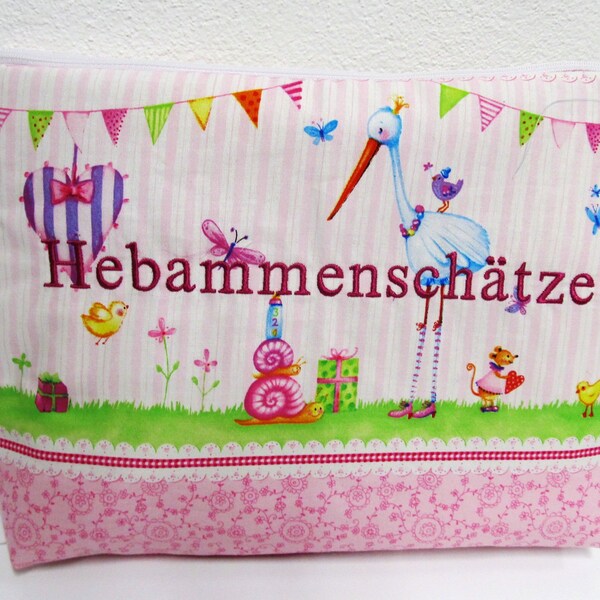 Hebammentasche  Kosmetiktasche Kulturbeutel Hebammenschätze Klapperstorch  XL