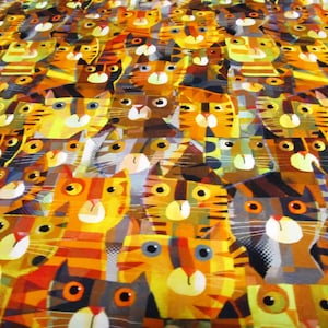 Cats Cat colorful catsville cotton patchwork fabric 50 x 110 cm