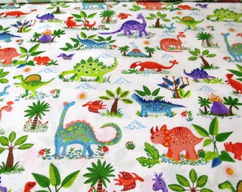 Dinosaurier Dino friends weiß  Baumwolle   50x110 cm