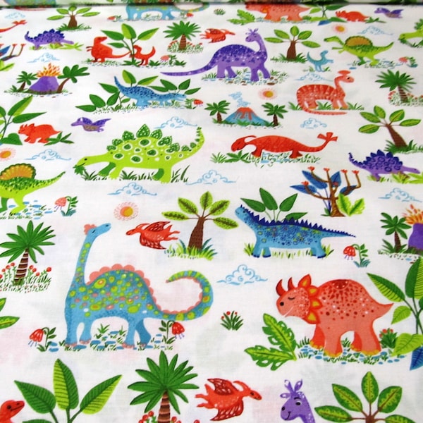 Dinosaure Dino amis coton blanc 50 x 110 cm