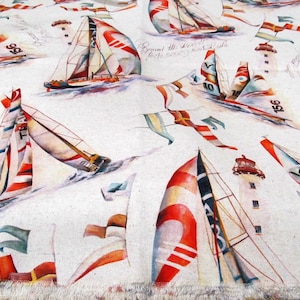 Sailboats Boats Lighthouse Maritime Designerware Decoration Cotton 50 x 280 cm Extra Wide