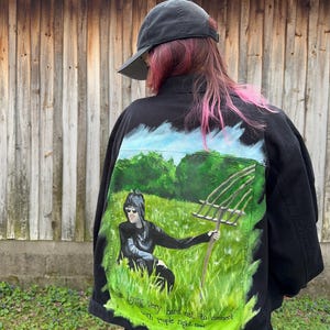 Hand Painted David Rose Denim Jacket - Schitt's Creek Amish Scene, Size 2X