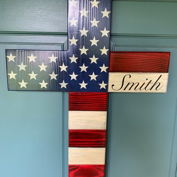 Large Wood USA Flag Cross, Christian wood cross, Patriotic wood flag cross, American flag cross, personalization available, free shipping