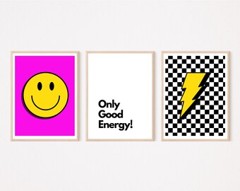Happy Face Print|Aesthetic 90s|Trendy Wall Art|Preppy Poster|Yellow Smiley Face|Y2K Decor|Teen Room Art|Mid century modern| printable art
