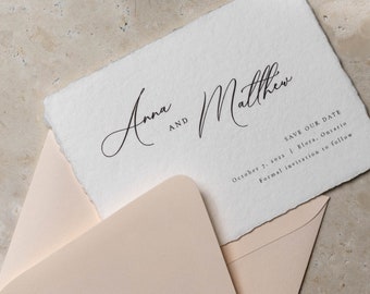 Deckled Edge Save the Date, Minimal Save the Date Card, Letterpress Save the Date, Foil Save the Date, Deckled Edge Save the Date Card