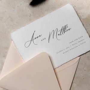 Handgemaakt papier Save the Date, Minimale Save the Date-kaart, boekdruk Save the Date, folie Save the Date, handgeschept papier Save the Date-kaart