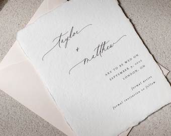 Deckled Edge Save the Date, Minimal Save the Date Card, Letterpress Save the Date, Foil Save the Date, Deckled Edge Save the Date Card