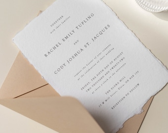 Minimal Wedding Invitation, Modern Wedding Invitation, Foil Invitation, Letterpress Invitation, Deckle Edge Wedding Invitation