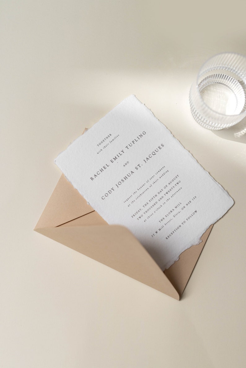 Minimal Wedding Invitation, Modern Wedding Invitation, Foil Invitation, Letterpress Invitation, Deckle Edge Wedding Invitation image 1