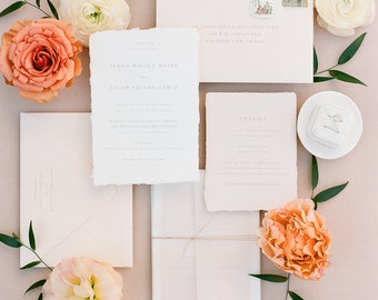 Foil Wedding Invitation, Letterpress Invitation, Deckled Edge Wedding Invitation, Handmade Paper Wedding Invitation, Foil Printing