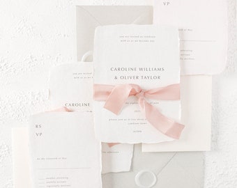 Modern Wedding Invitation, Minimal Wedding Invitation, Handmade Paper Invitation, Deckled Edge Wedding Invitation, Foil Invitation