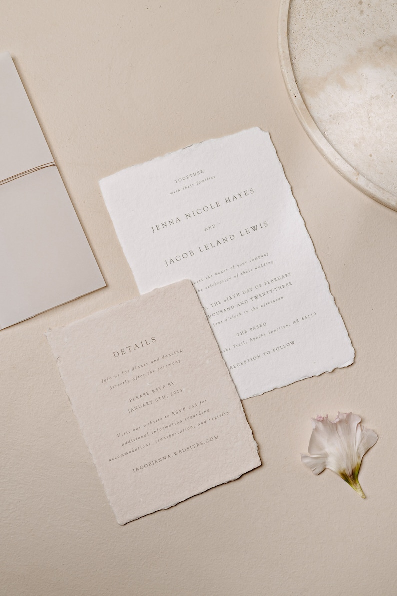 Minimal Wedding Invitation, Modern Wedding Invitation, Foil Invitation, Letterpress Invitation, Deckle Edge Wedding Invitation image 2