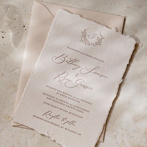 Foil Wedding Invitation, Letterpress Invitation, Deckled Edge Wedding Invitation, Handmade Paper Wedding Invitation, Foil Printing