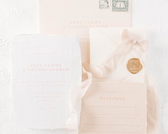 Handmade Paper Wedding Invitation, Minimal Wedding Invitation, Foil Wedding Invitation, Letterpress Wedding Invitation