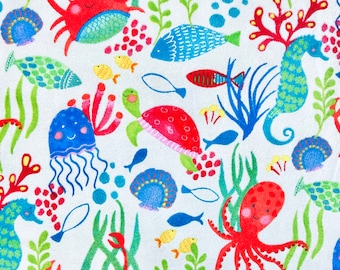 Super Snuggle 1 Yard Precut Fish Flannel Ocean Creatures Intricate Sea Life Children/'s Fabric Precut Fabric Ocean Sea Life